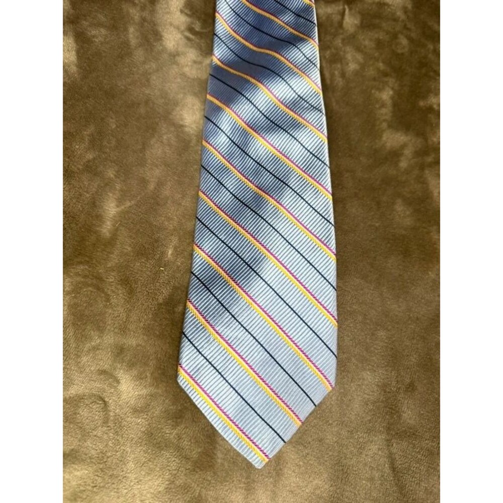 Corporate Image Tom James Silk Tie Blue Pink Yellow Stripe Preppy Necktie